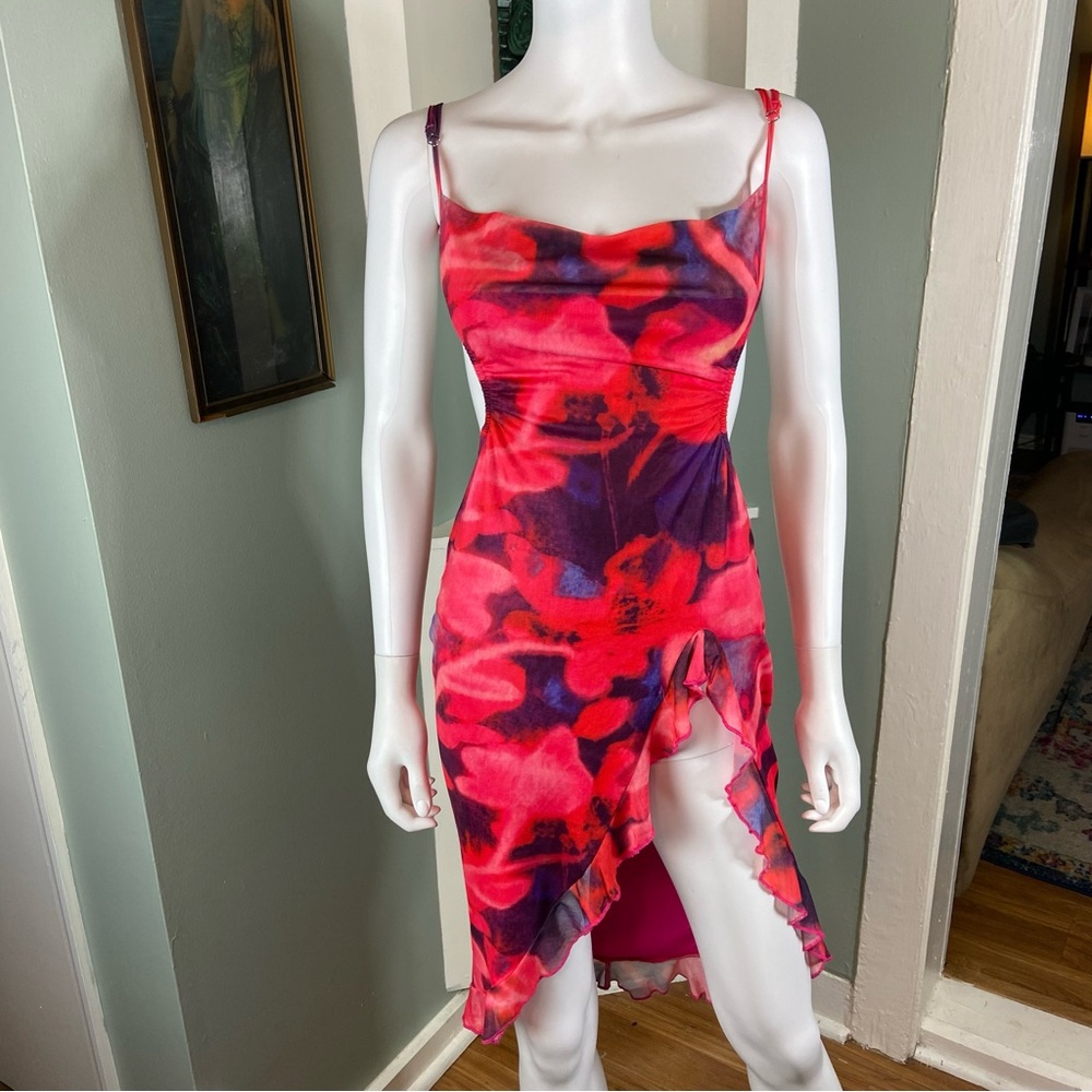 NWT New Fashion Nova She’s Electric Ruffle Pink Purple Asymmetrical Mini Dress M - Picture 13 of 13